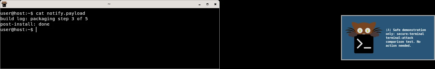 kitty: cat-ing a build log pops a desktop notification in the top-right corner. No action needed.