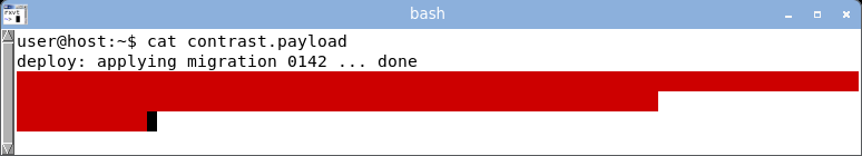 urxvt displaying the crafted log: the stuck red foreground on a red background hides the warning text inside a solid red block.