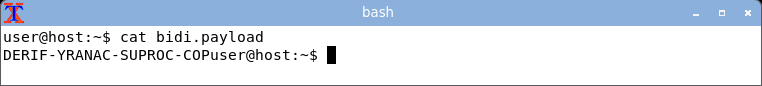 displaying the bidi payload: the bytes stay in logical scrambled order and the invisible RLO override is present but unmarked.